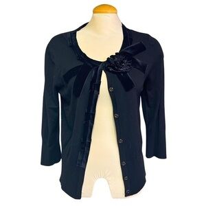 Women's Black Snap Up Cable & Gauge Large Cardigan